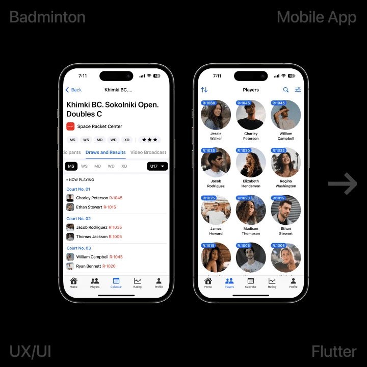 Бадминтон — дизайн мобильного приложения для Федерации Бадминтона